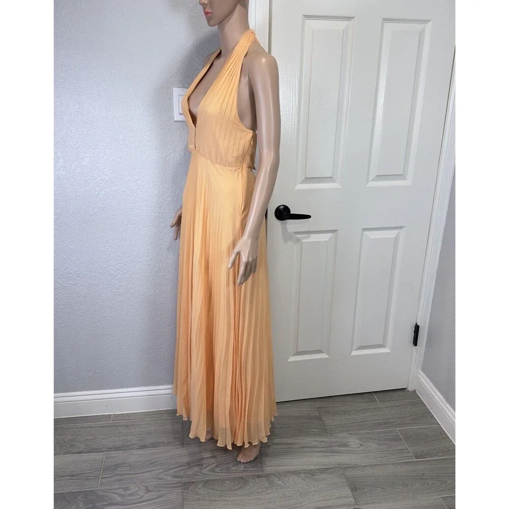 NWT Abercrombie & Fitch Giselle Halter Maxi Dress XS Peach Pleated Formal